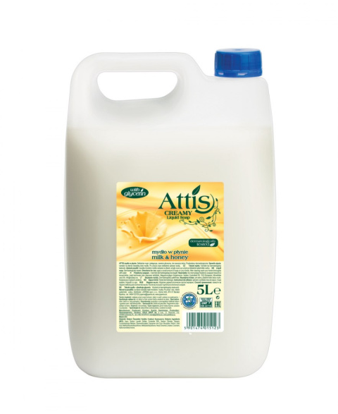 Mydło w płynie białe ATTIS kremowe MILK & HONEY, kanister, 5L